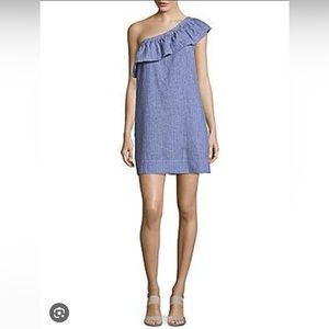 Saks Fifth Avenue Striped One Shoulder Mini Dress with Pockets